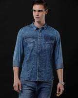 Men's Slim Fit Solid Denim Casual Shirt (APLIT)