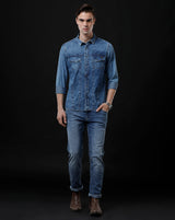 Men's Slim Fit Solid Denim Casual Shirt (APLIT)