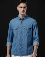 Men's Slim Fit Solid Denim Casual Shirt (APOKE)