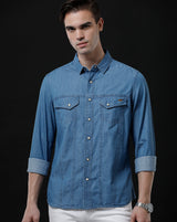 Men's Slim Fit Solid Denim Casual Shirt (APOKE)