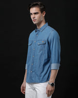 Men's Slim Fit Solid Denim Casual Shirt (APOKE)