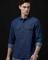 Men's Slim Fit Solid Denim Casual Shirt (APPOL)
