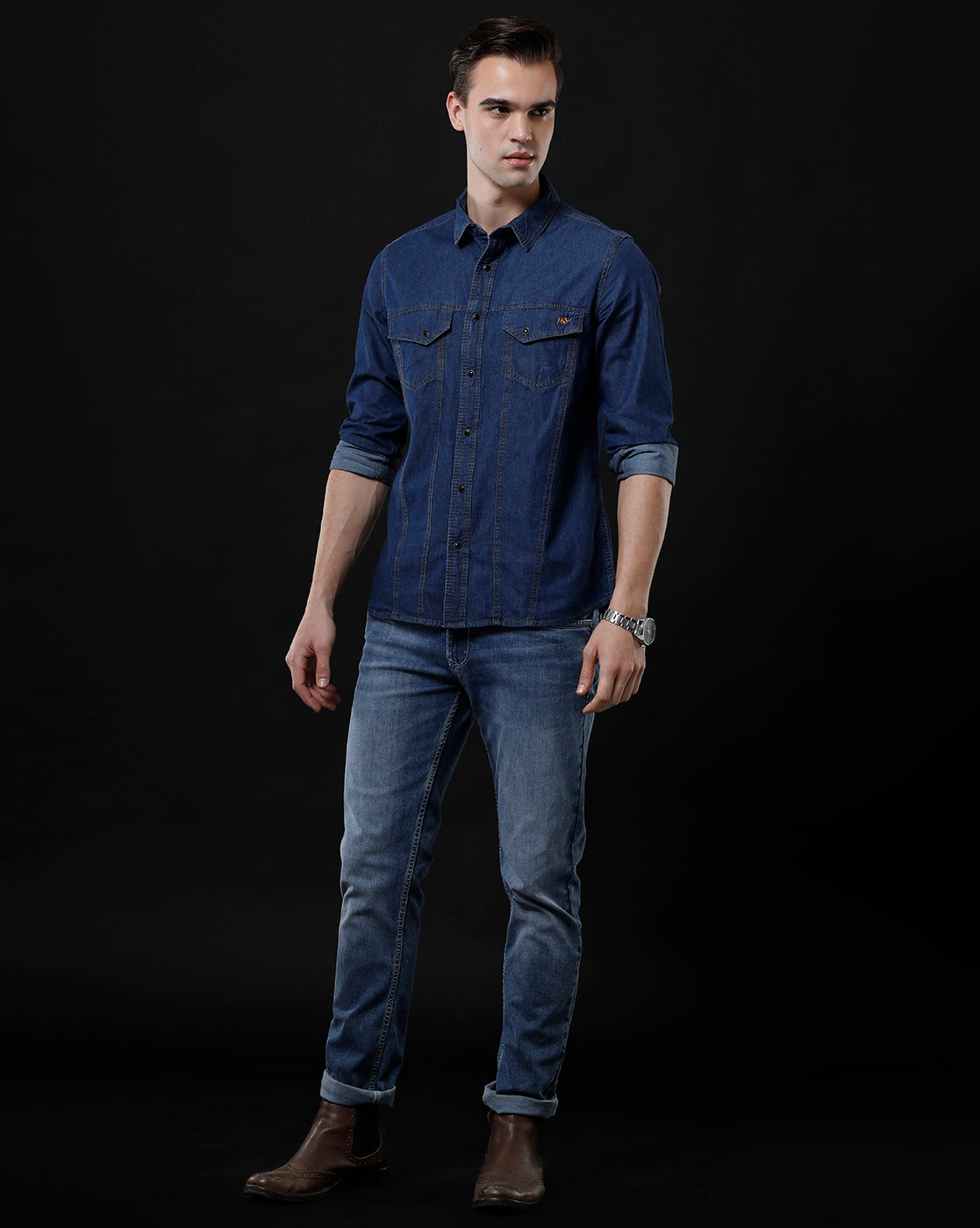 Men's Slim Fit Solid Denim Casual Shirt (APPOL)