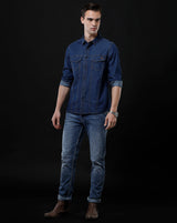 Men's Slim Fit Solid Denim Casual Shirt (APPOL)