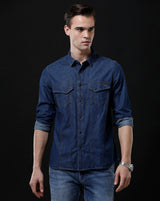 Men's Slim Fit Solid Denim Casual Shirt (APPOL)