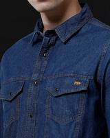 Men's Slim Fit Solid Denim Casual Shirt (APPOL)