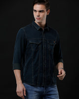 Men's Slim Fit Solid Denim Casual Shirt (APSOM)