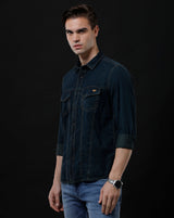 Men's Slim Fit Solid Denim Casual Shirt (APSOM)