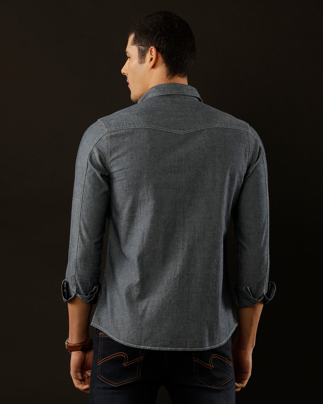 Men's Slim Fit Solid Denim Casual Shirt (ASMAT)