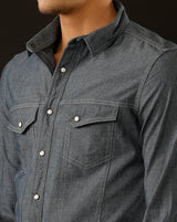 Men's Slim Fit Solid Denim Casual Shirt (ASMAT)