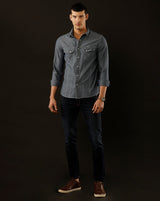 Men's Slim Fit Solid Denim Casual Shirt (ASMAT)