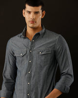Men's Slim Fit Solid Denim Casual Shirt (ASMAT)