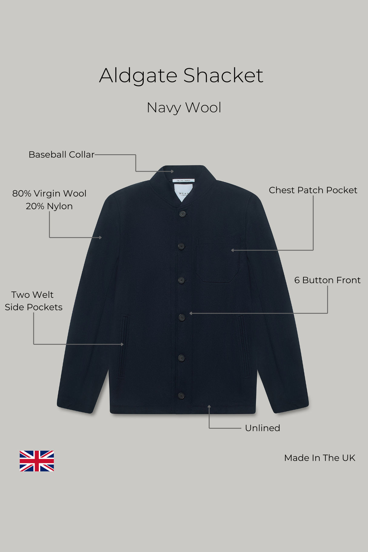 Aldgate Shacket - Navy Wool