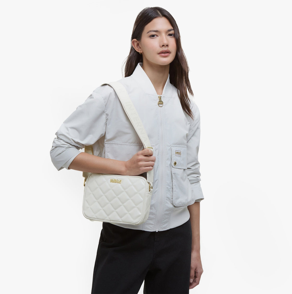Barbour B.INTL QUILTED SLOANE Womens Crossbody Bag Gloss Silver Birch