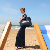 Barbour LOGO Womens Holiday Tote Bag Navy/Stone