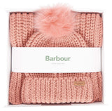 Barbour SALTBURN BEANIE & SCARF Gift Set Womens Pink Rust