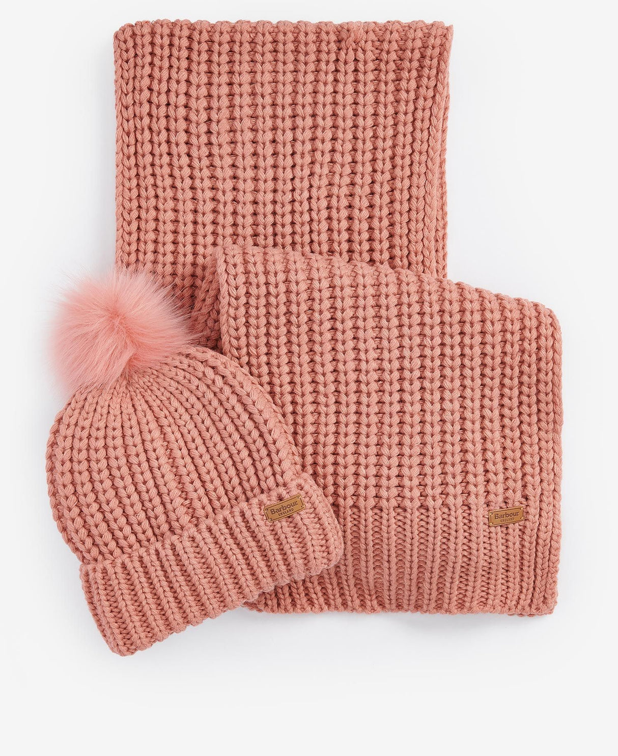 Barbour SALTBURN BEANIE & SCARF Gift Set Womens Pink Rust