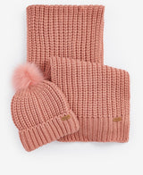 Barbour SALTBURN BEANIE & SCARF Gift Set Womens Pink Rust