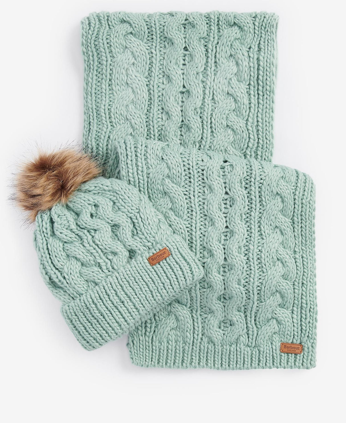 Barbour PENSHAW BEANIE & SCARF Gift Set Womens Soft Mint