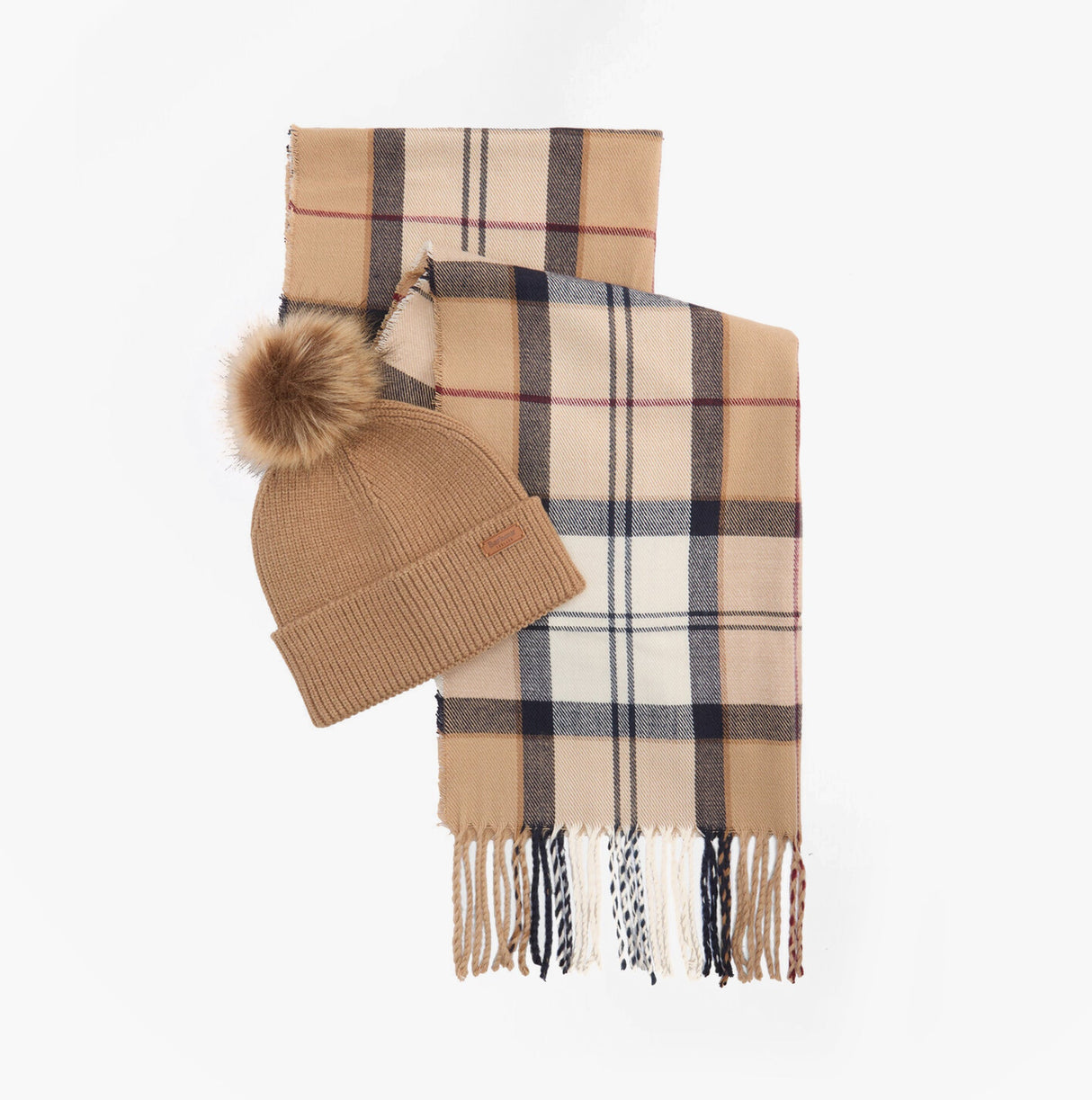 Barbour DOVER BEANIE & HAILES SCARF Gift Set Womens Hessian Tartan