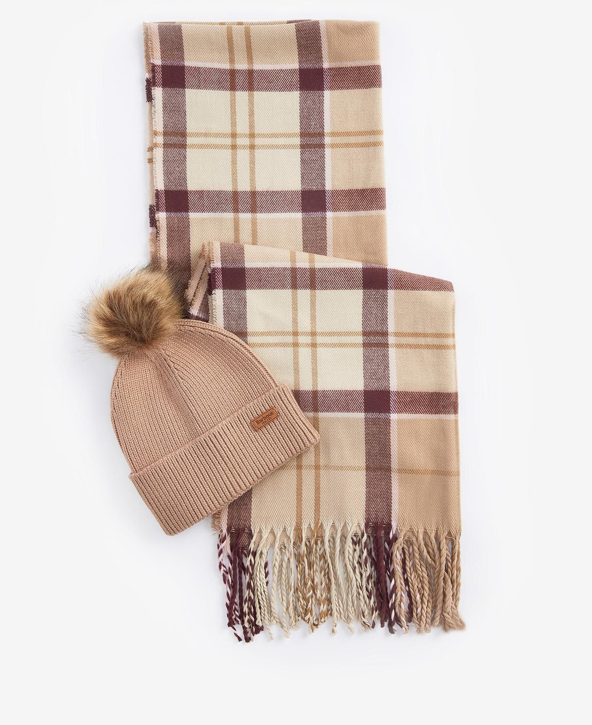 Barbour DOVER BEANIE & HAILES SCARF Gift Set Womens Muted Cabernet