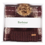 Barbour SALTBURN BEANIE AND TARTAN SCARF Gift Set Womens Cabernet