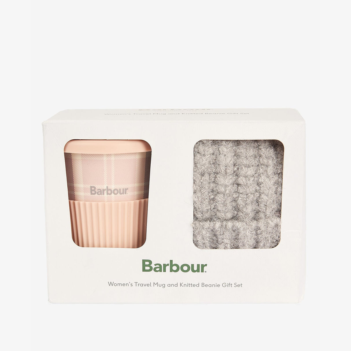 Barbour TRAVEL MUG & BEANIE Gift Set Womens Pink/Grey