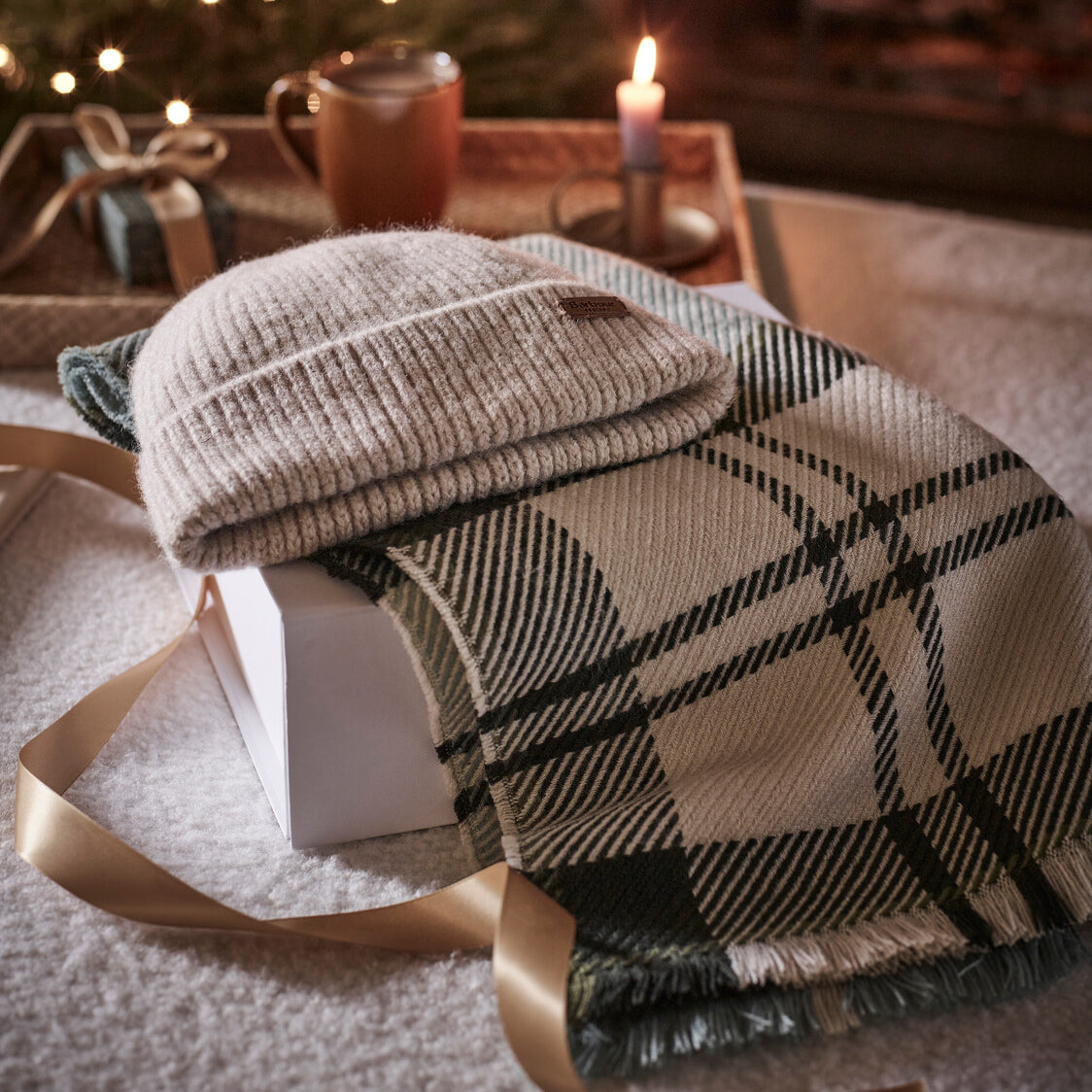 Barbour PENDLE BEANIE & BLAIR SCARF Gift Set Womens Soft Mint