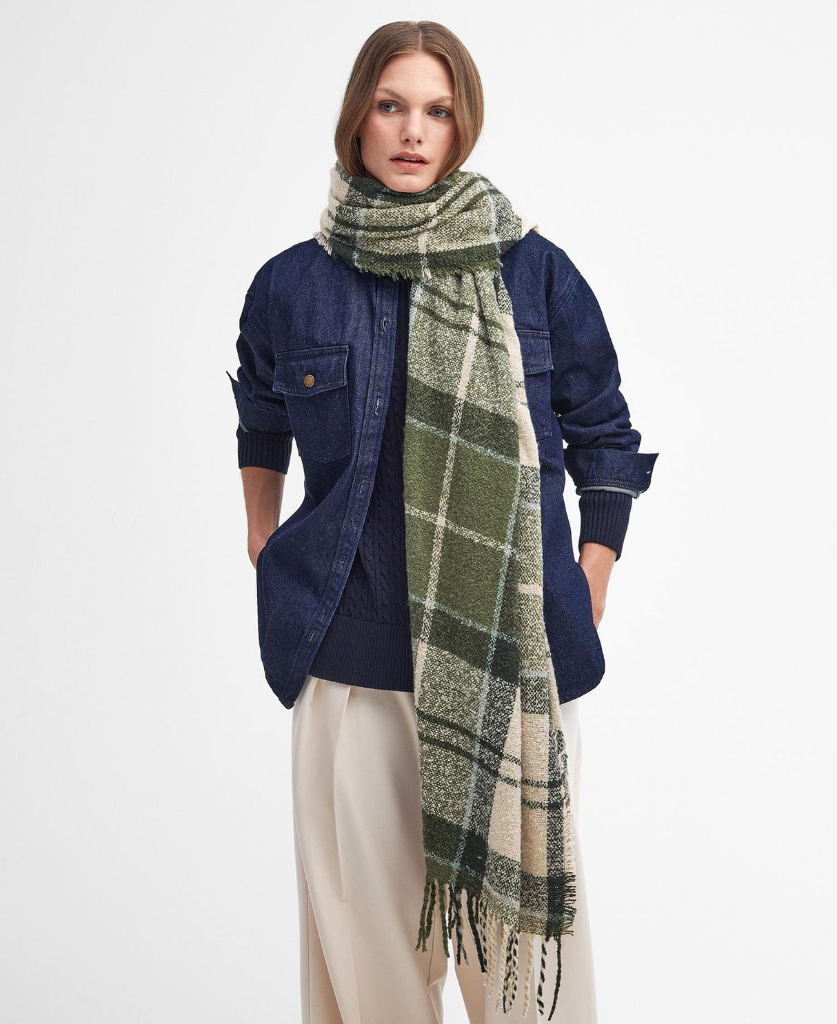Barbour TARTAN BOUCLE Scarf Womens Ancient Loden