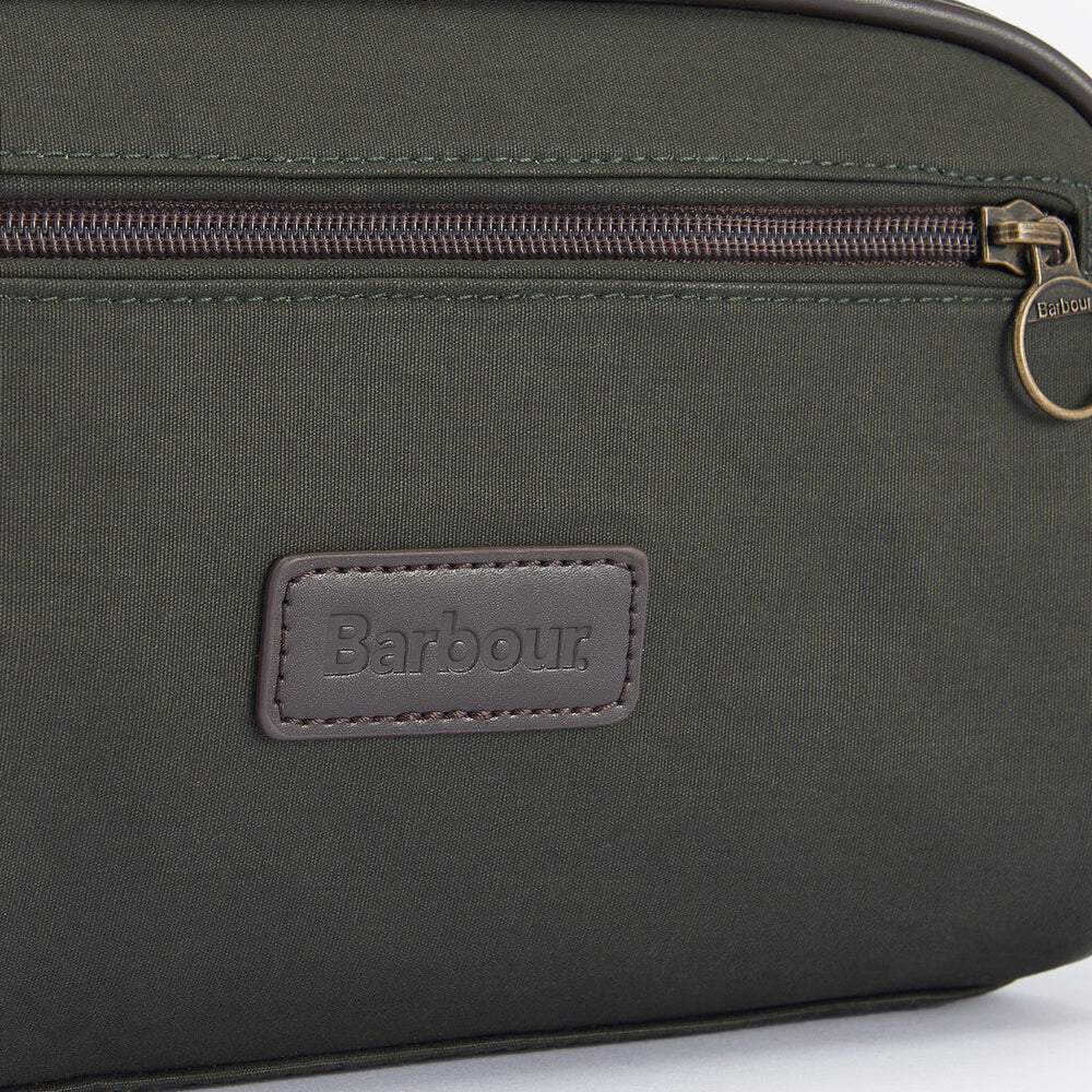 Barbour WAX Mens Wash Bag Olive/Brown