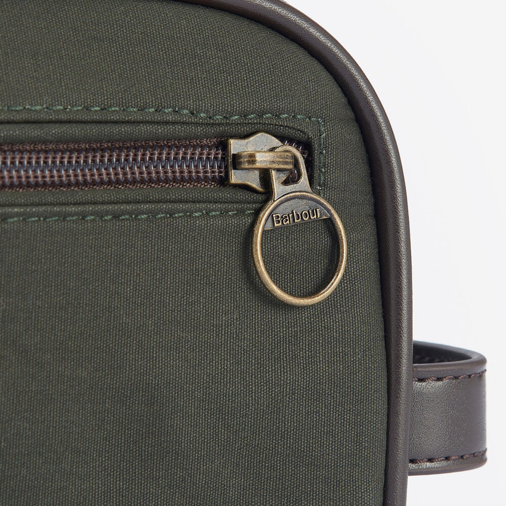 Barbour WAX Mens Wash Bag Olive/Brown