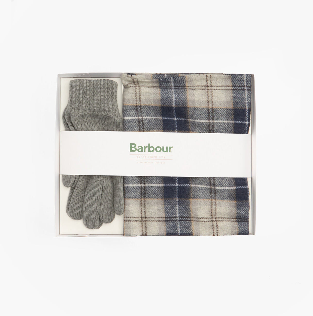 Barbour TARTAN SCARF AND GLOVE Mens Gift Set Grey Midnight