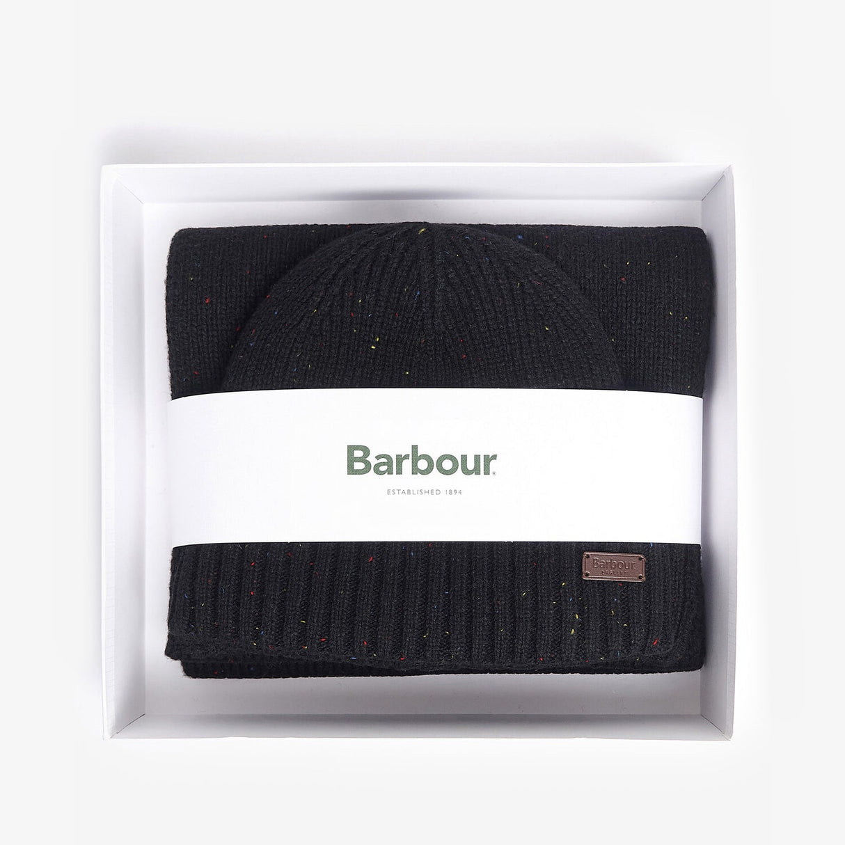 Barbour CARLTON FLECK BEANIE & SCARF Gift Set Mens Black