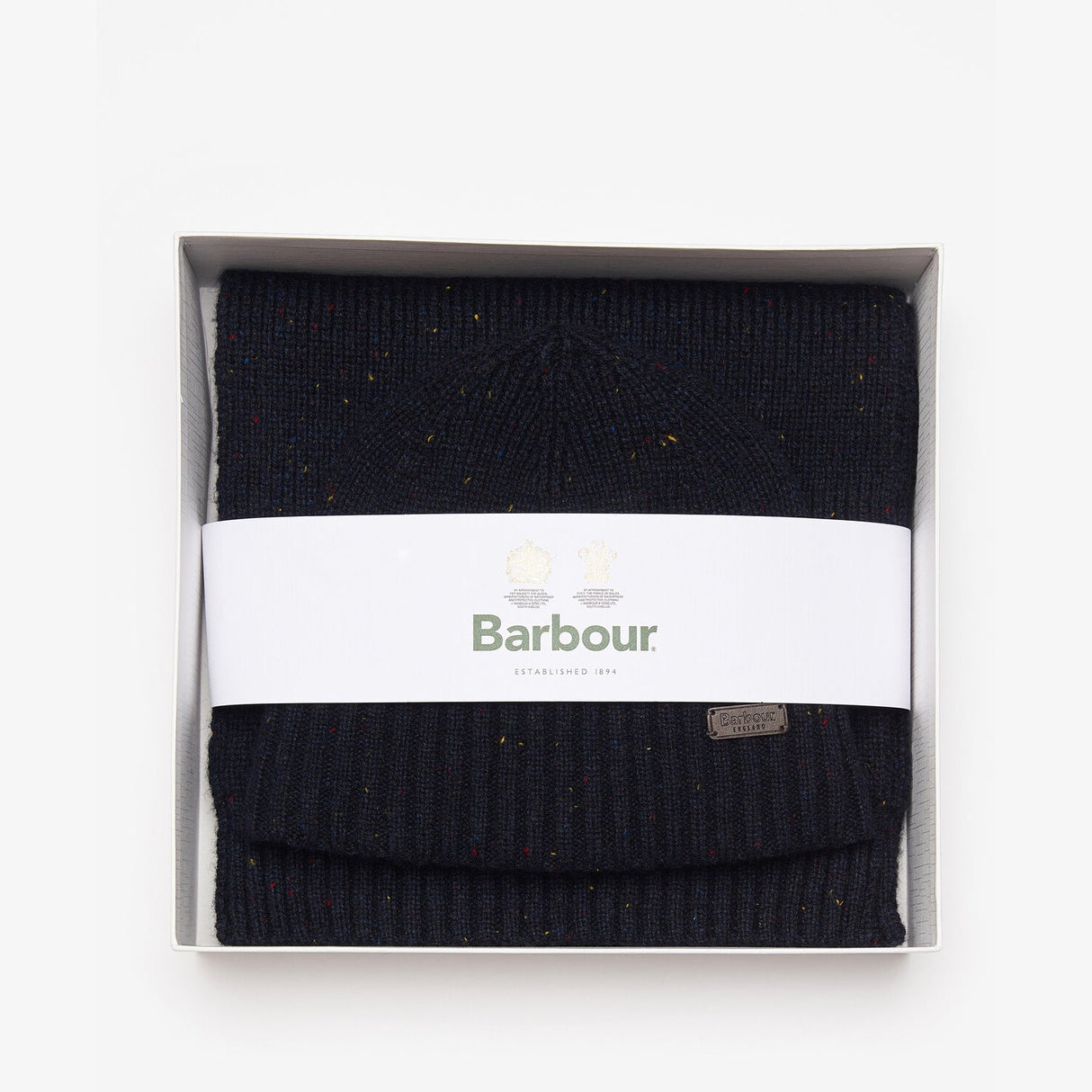 Barbour CARLTON FLECK BEANIE & SCARF Gift Set Mens Navy