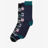 Barbour FAIR ISLE SOCK Mens Gift Box Blue Granite/Green Loch