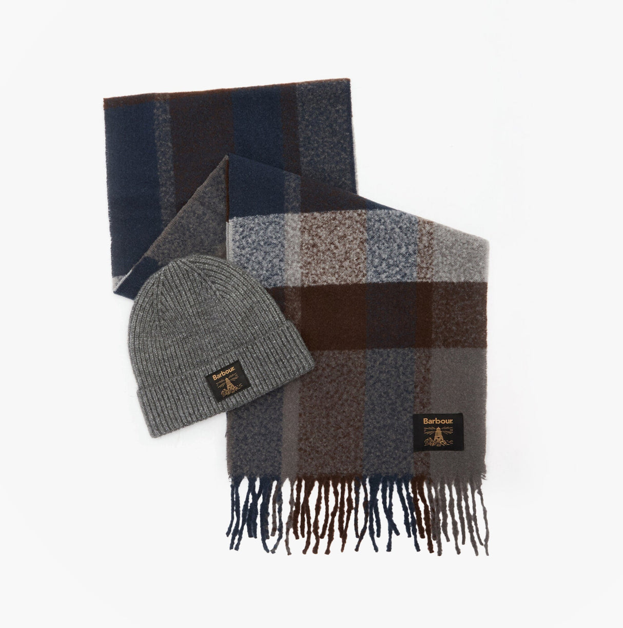 Barbour WESTERDALE BEANIE & SCARF Mens Gift Set Midnight Oak