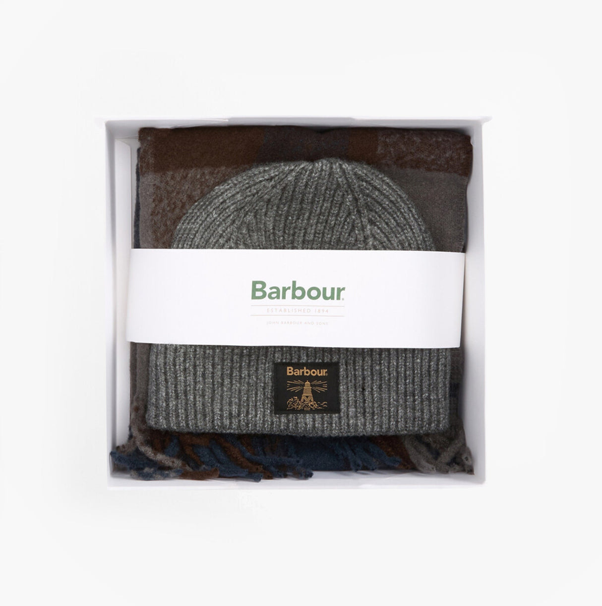 Barbour WESTERDALE BEANIE & SCARF Mens Gift Set Midnight Oak