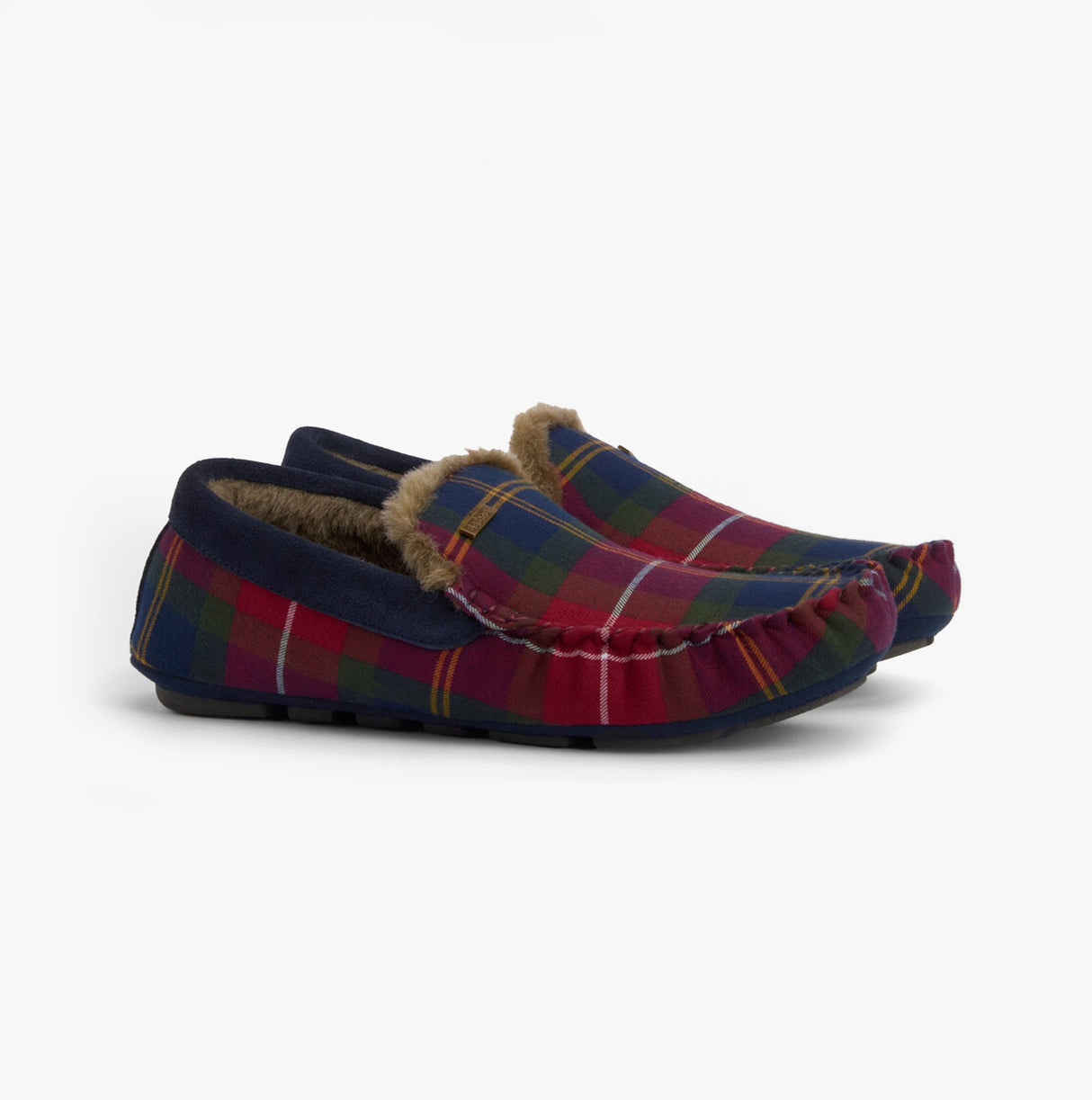 Barbour MONTY Mens Moccasin Slippers Winterberry Tartan