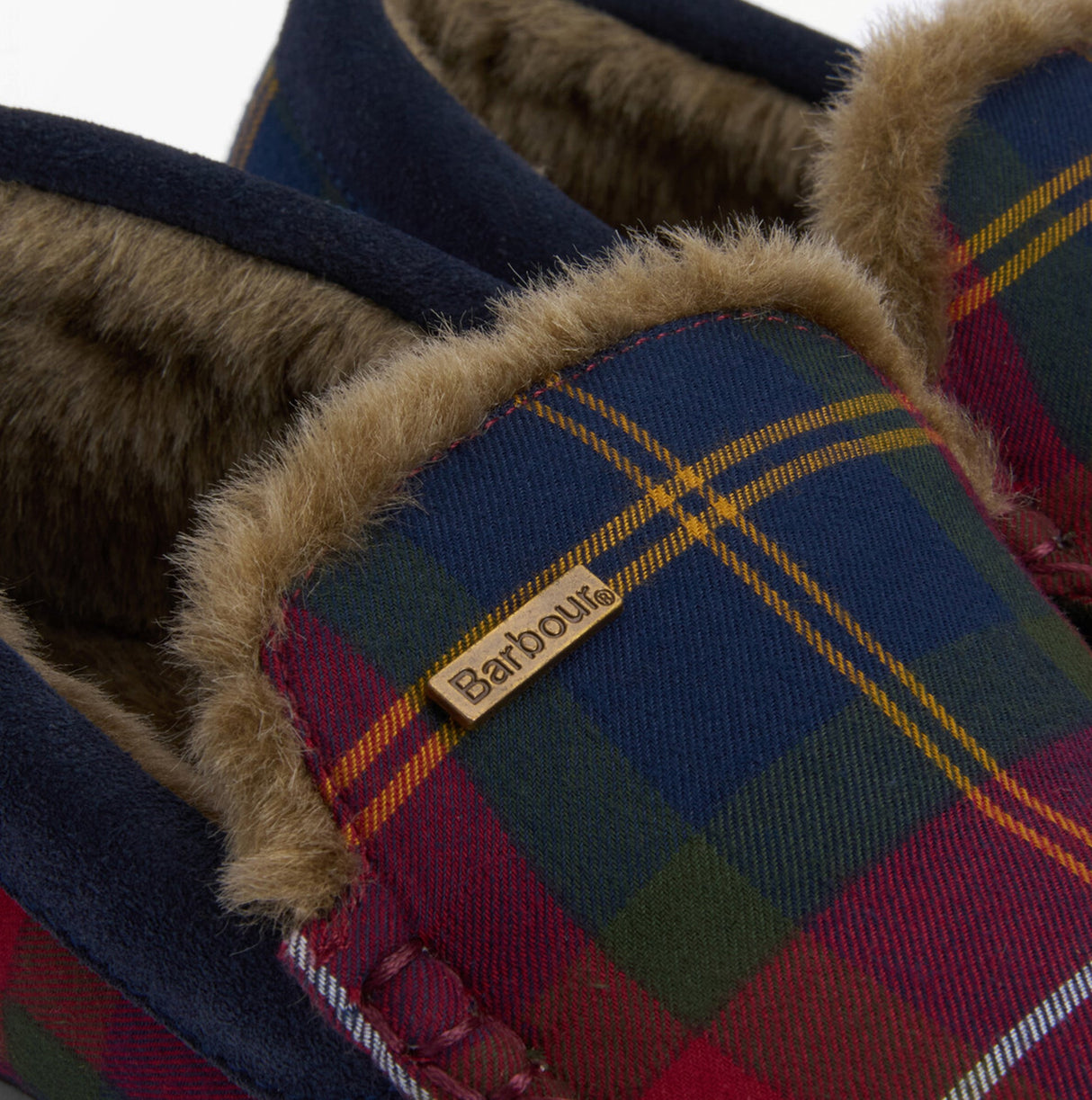 Barbour MONTY Mens Moccasin Slippers Winterberry Tartan