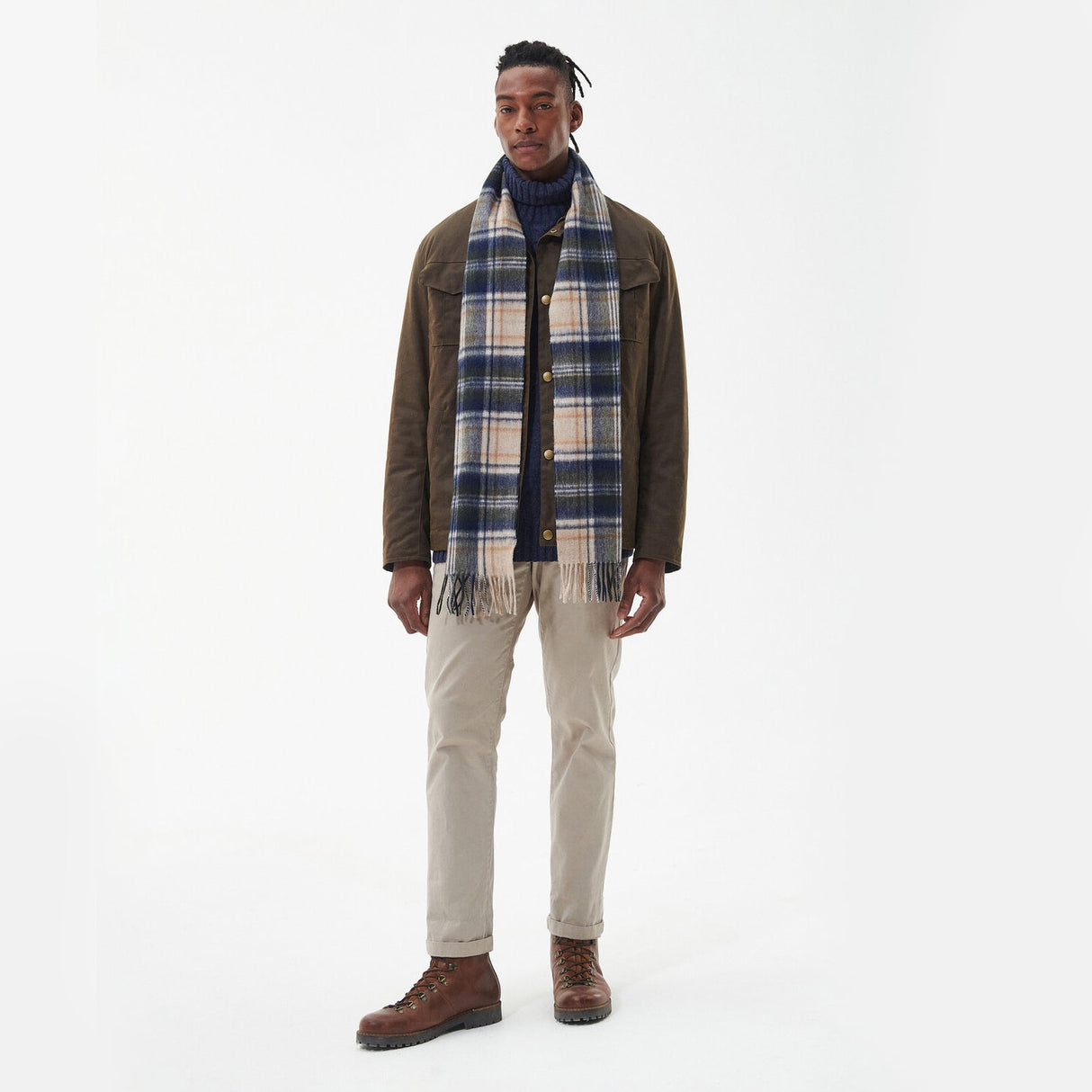 Barbour NEW CHECK Unisex Adults Tartan Scarf Sand Beige Plaid
