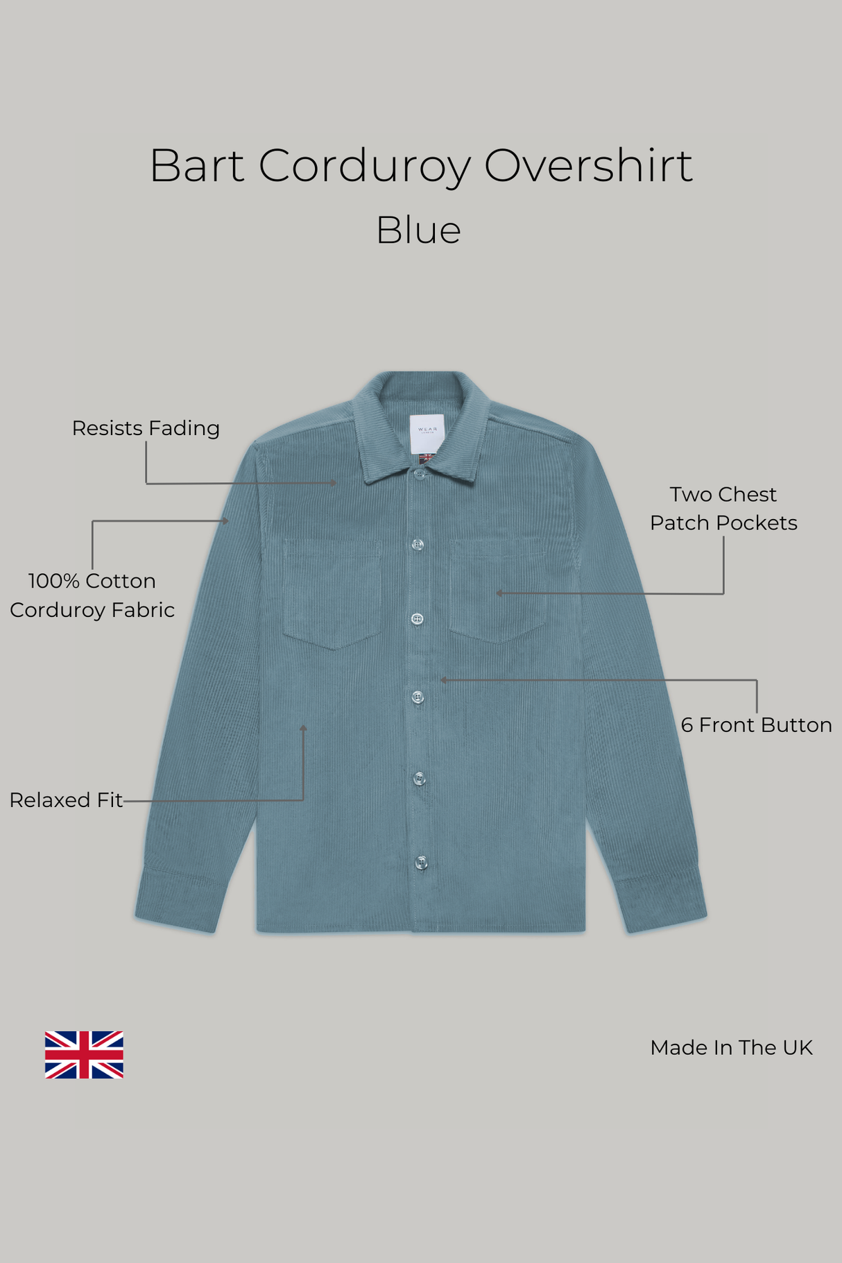 Bart Corduroy Overshirt - Blue