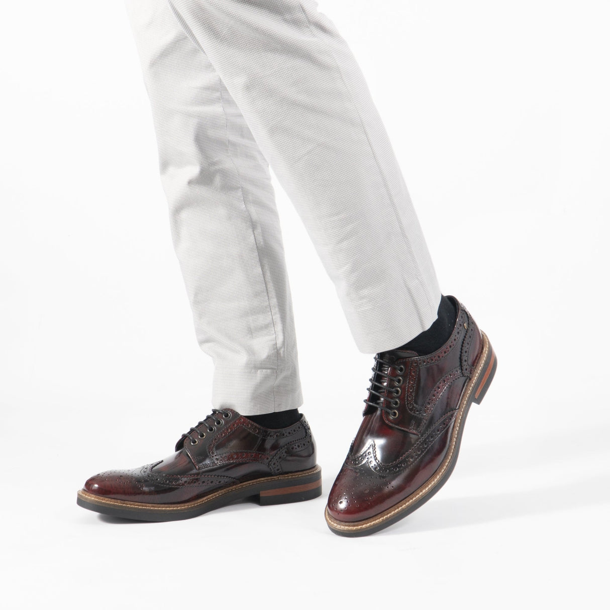 Base London WOBURN Mens Polished Leather Brogue Shoes Oxblood