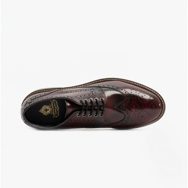 Base London WOBURN Mens Polished Leather Brogue Shoes Oxblood