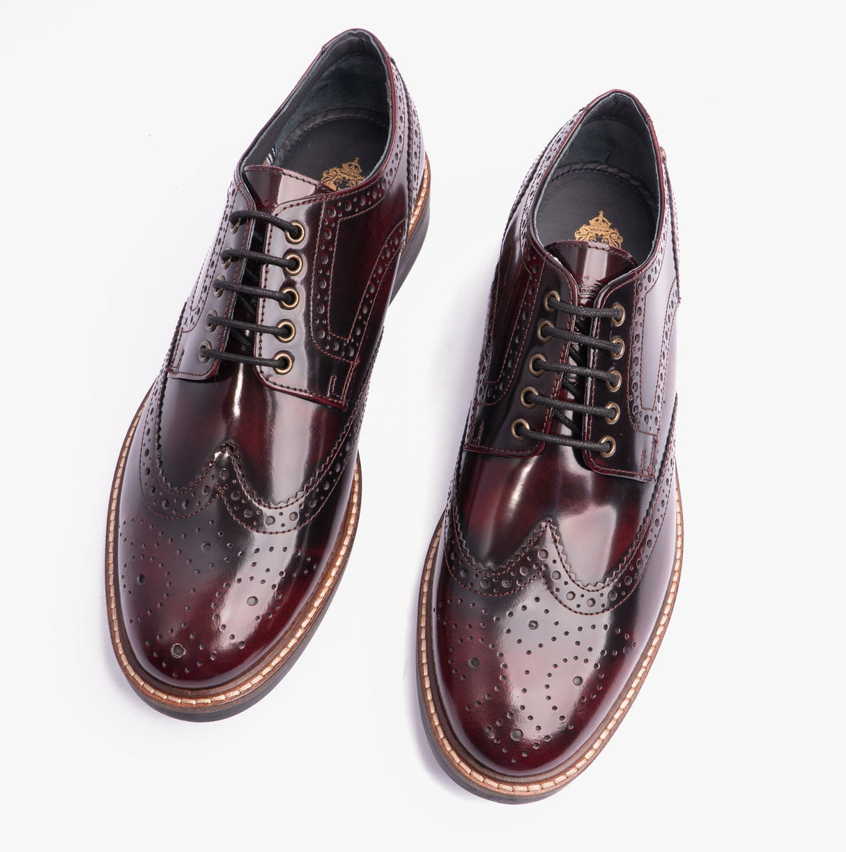 Base London WOBURN Mens Polished Leather Brogue Shoes Oxblood