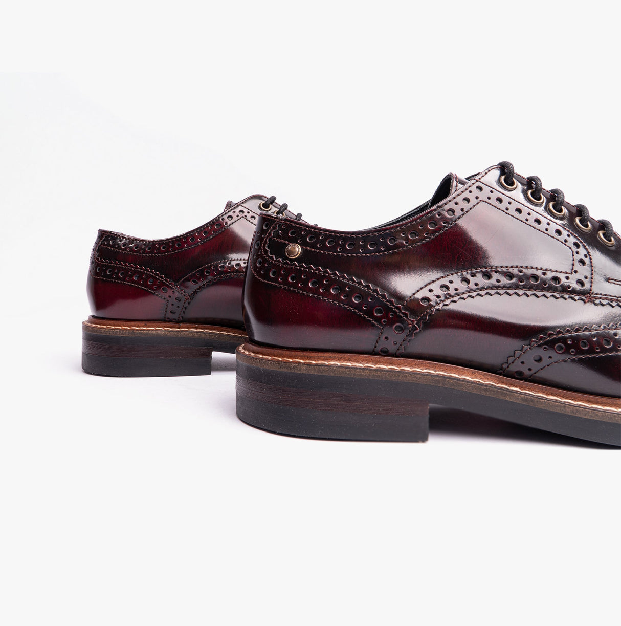 Base London WOBURN Mens Polished Leather Brogue Shoes Oxblood