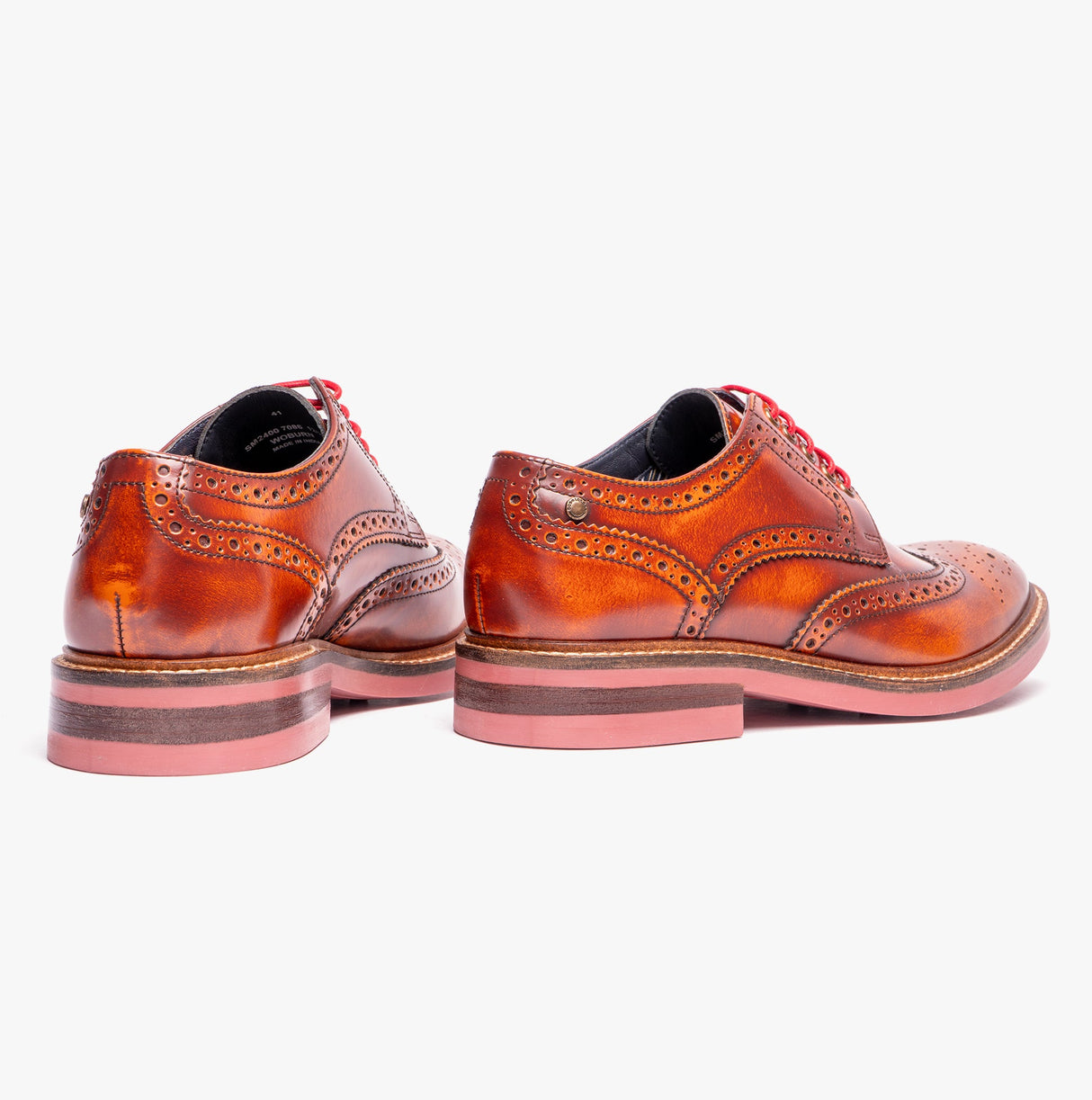 Base London WOBURN Mens Polished Leather Brogue Shoes Tan