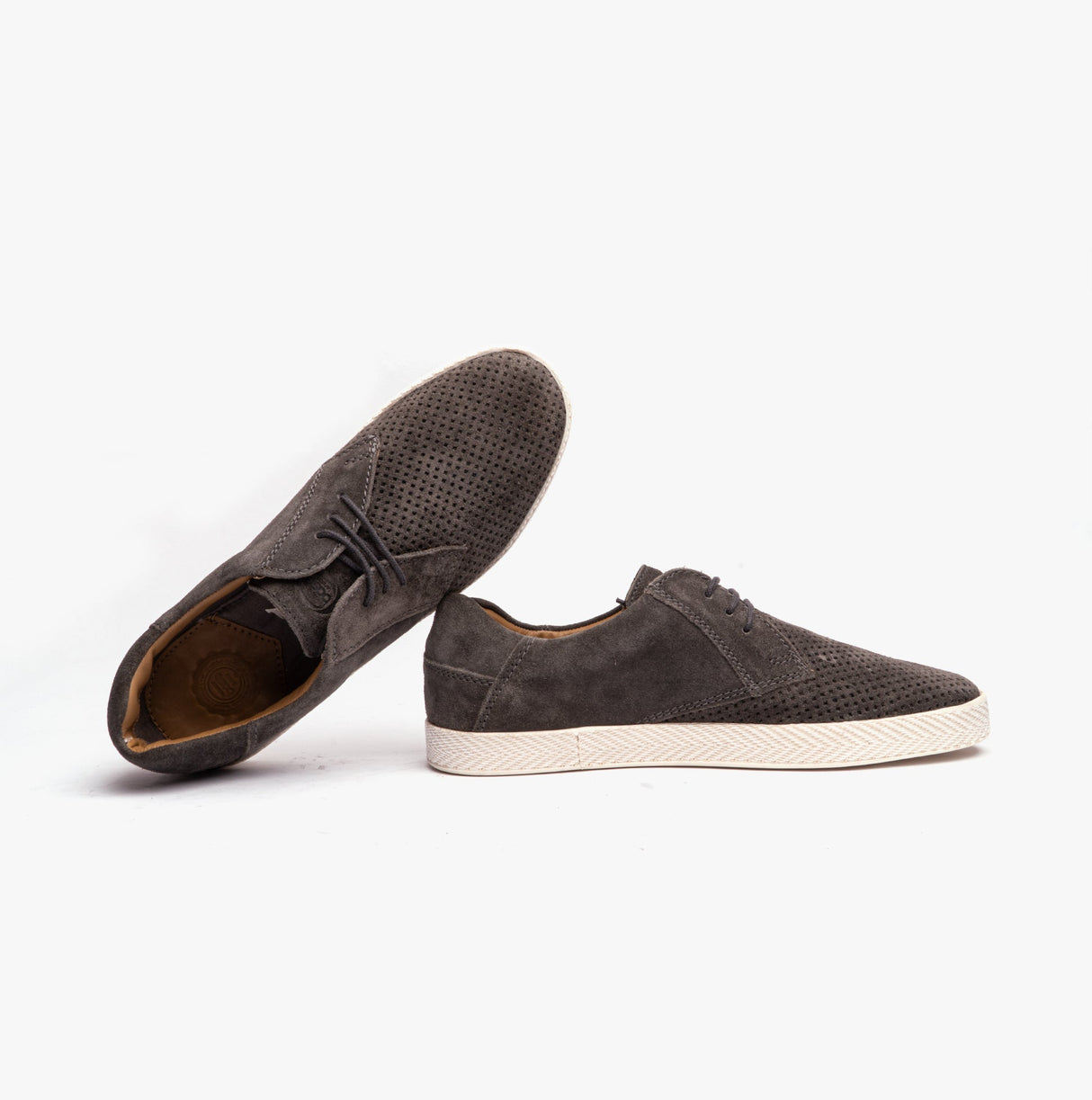 Base London KEEL Mens Perforated Suede Casual Shoes Grey