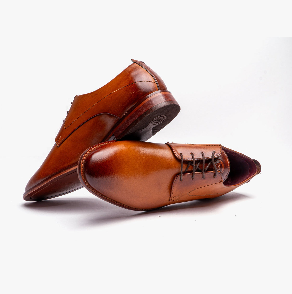 Base London SCRIPT Mens Leather Derby Shoes Tan