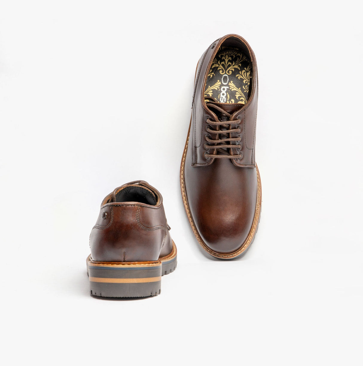 Base London HALSEY WASHED Mens Formal Lace Up Shoes Dark Brown