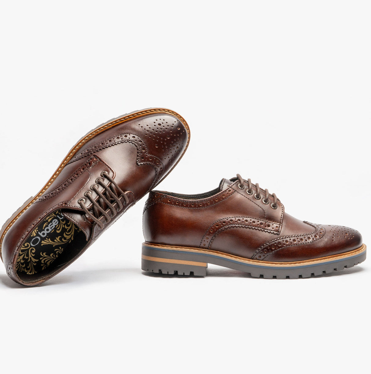 Base London GIBBS WASHED Mens Formal Lace Up Shoes Dark Brown